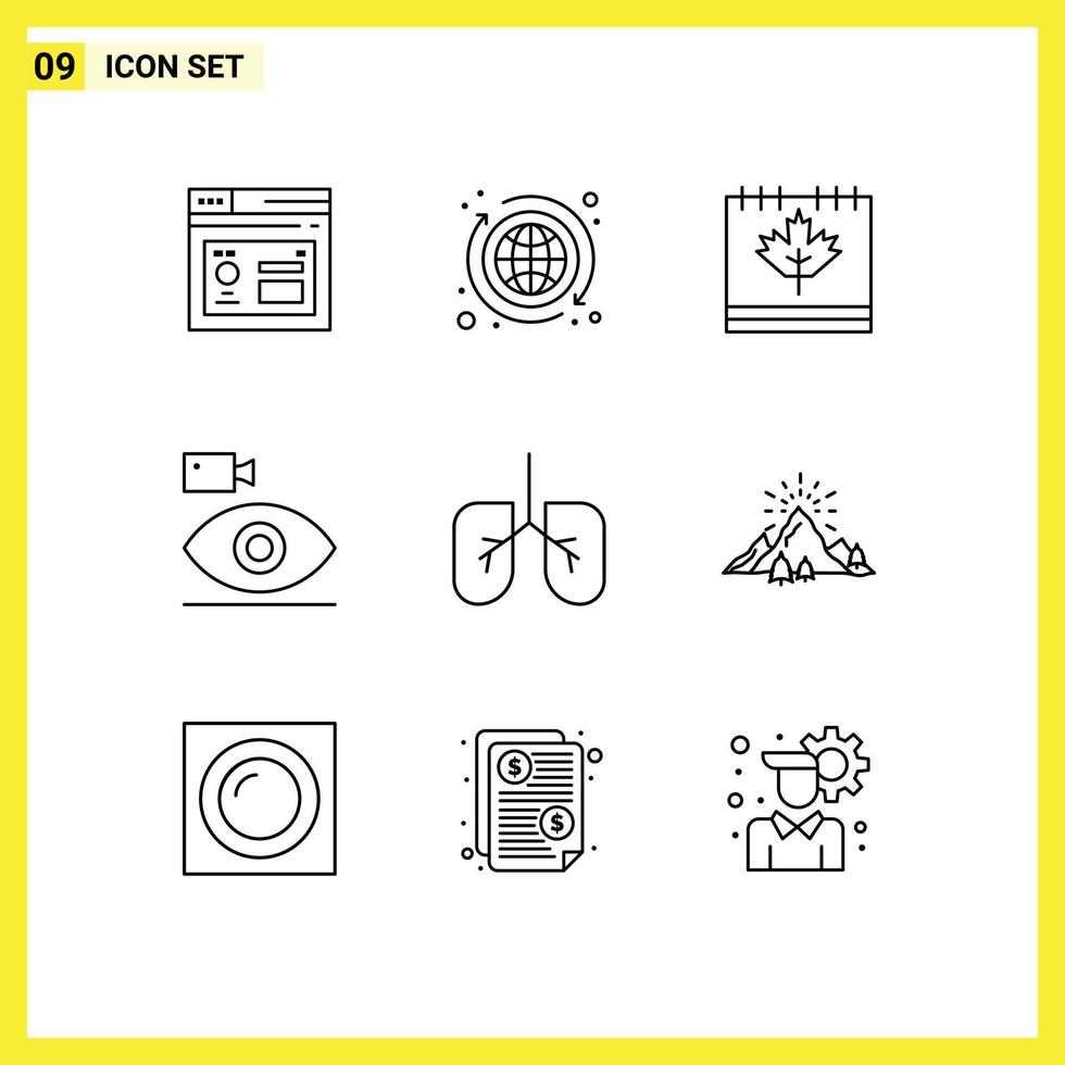 Pack of 9 Modern Outlines Signs and Symbols for Web Print Media such as media camera autumn camcorder leaf Editable Vector Design Elements