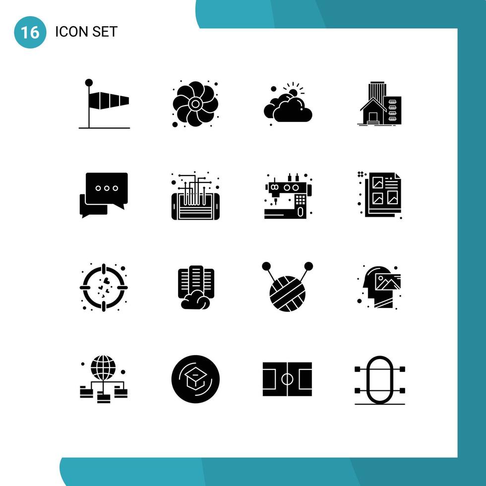 Modern Set of 16 Solid Glyphs and symbols such as office real sunflower estate sun Editable Vector Design Elements