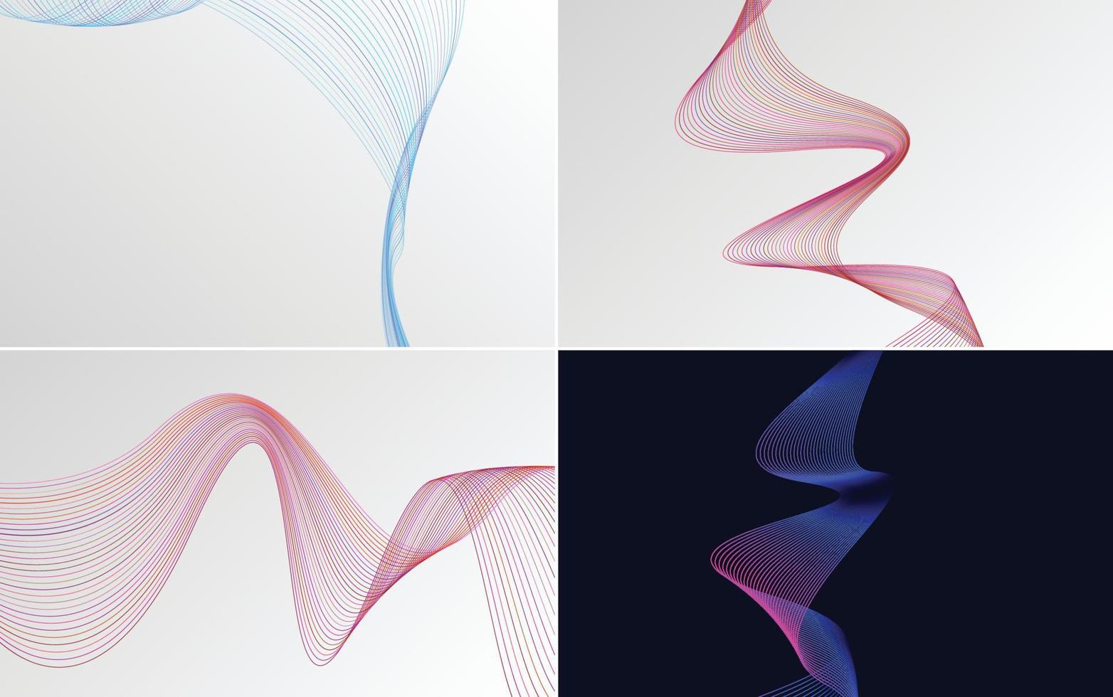 Set of 4 geometric wave pattern background Abstract waving line vector