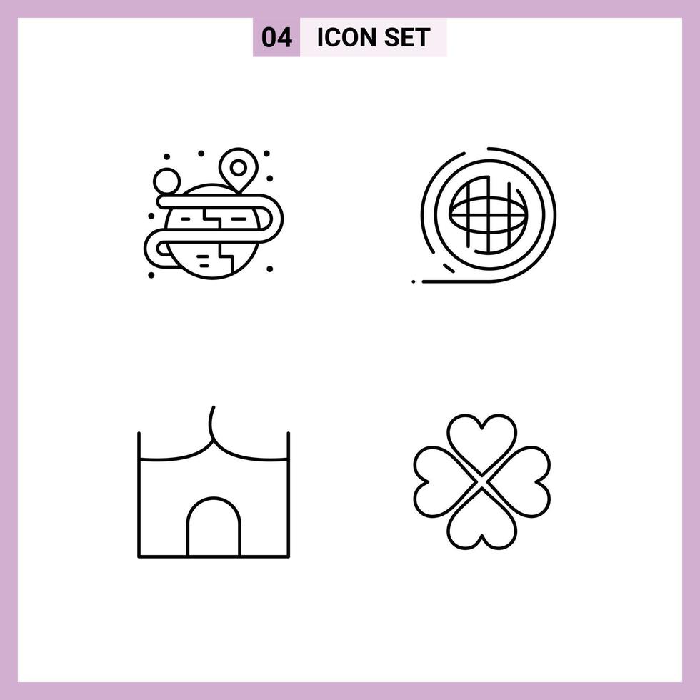 4 User Interface Line Pack of modern Signs and Symbols of creative castle map planet castle tower Editable Vector Design Elements