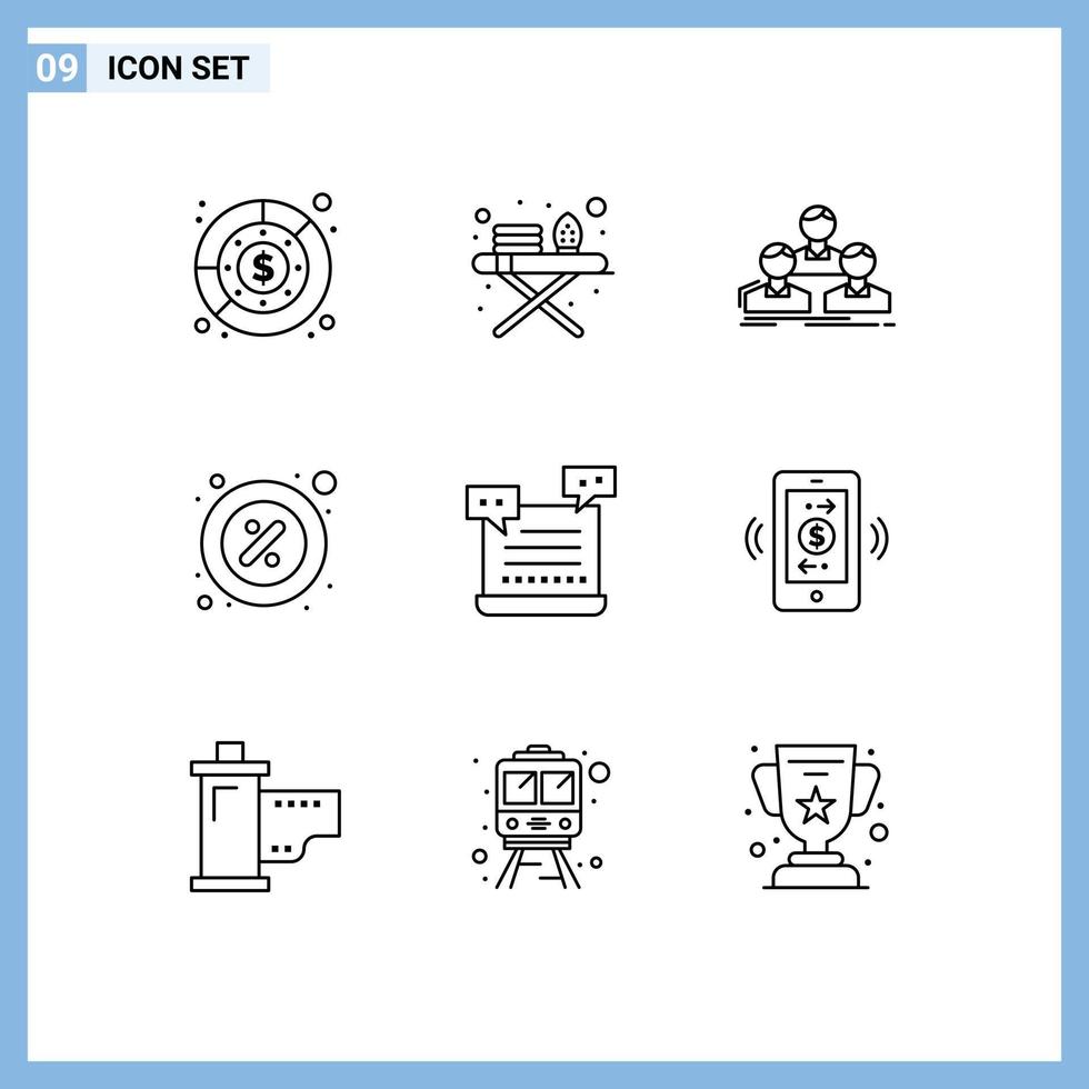 Modern Set of 9 Outlines Pictograph of rent percent company part team Editable Vector Design Elements