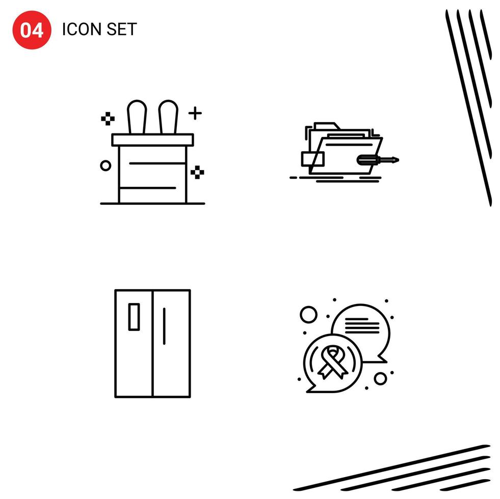 User Interface Pack of 4 Basic Filledline Flat Colors of magic trick fridge repair technical side Editable Vector Design Elements