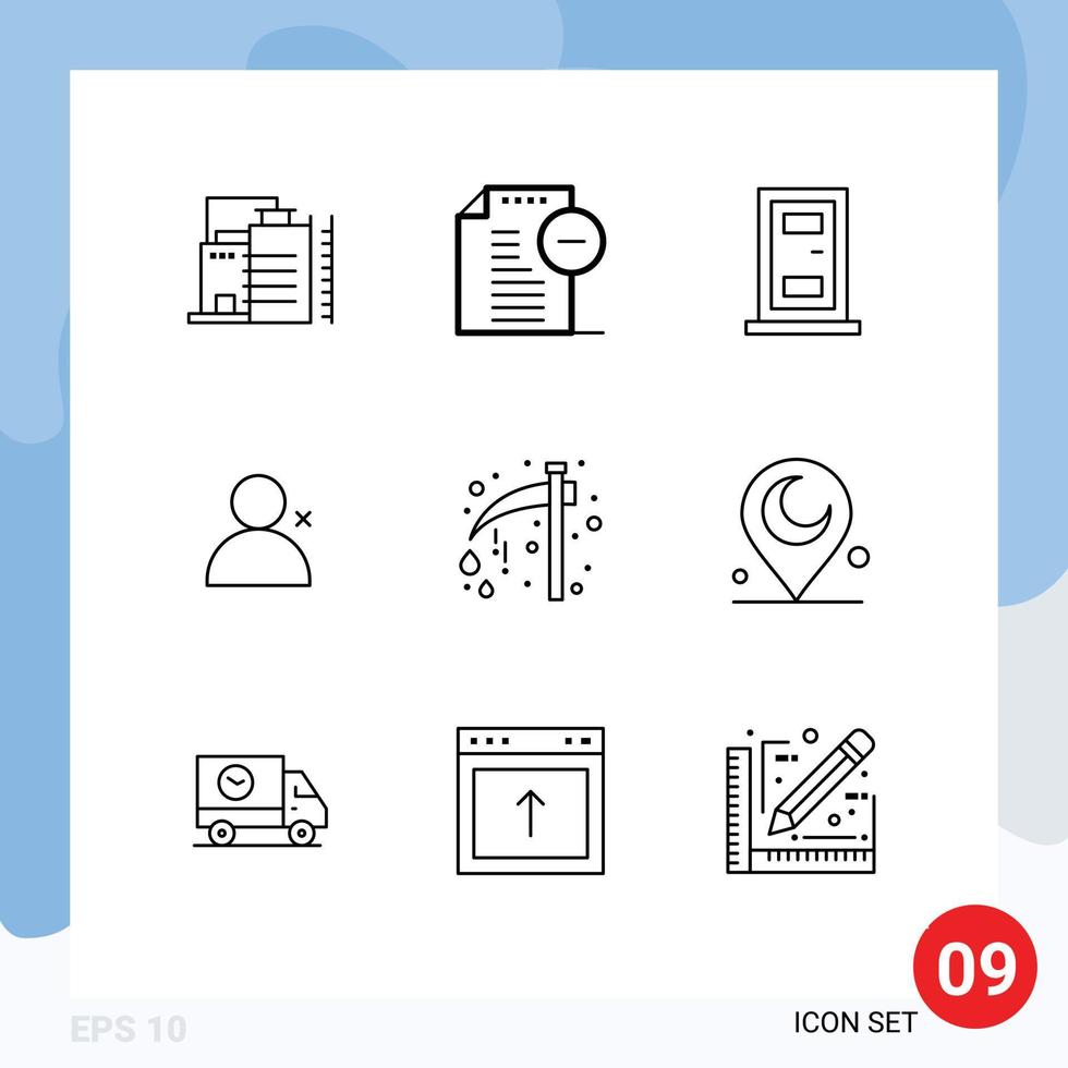 Group of 9 Outlines Signs and Symbols for holiday celebration construction axe twitter Editable Vector Design Elements