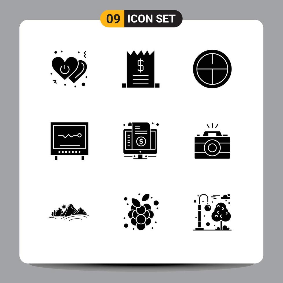 9 Thematic Vector Solid Glyphs and Editable Symbols of bill heartbeat sale health cardiogram Editable Vector Design Elements