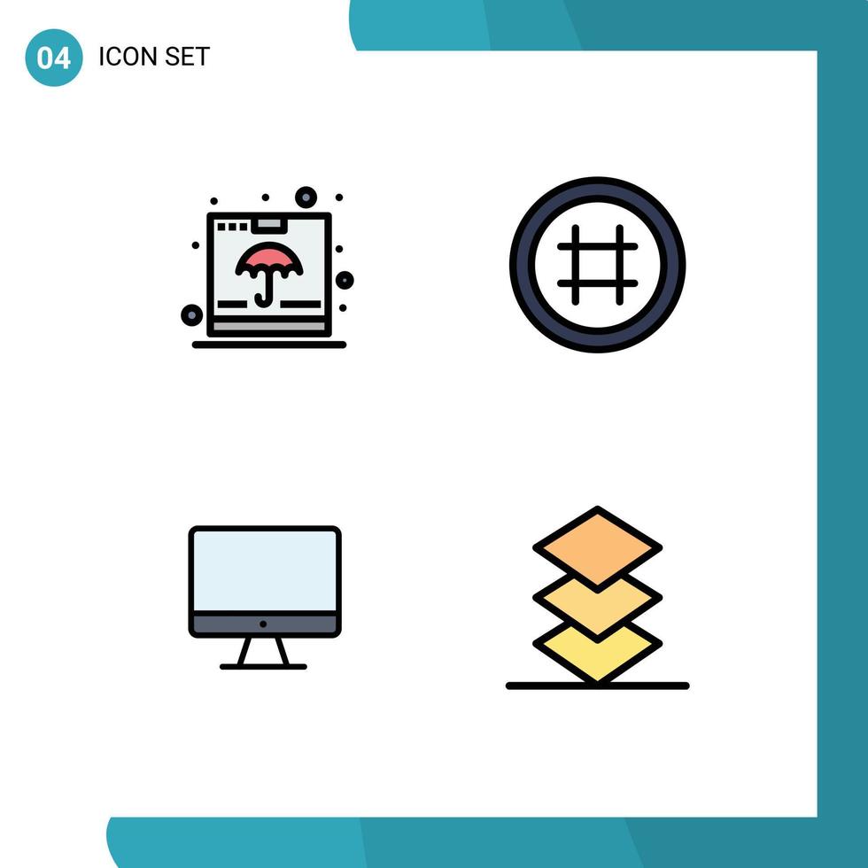 4 Universal Filledline Flat Colors Set for Web and Mobile Applications box computer insurance interface screen Editable Vector Design Elements