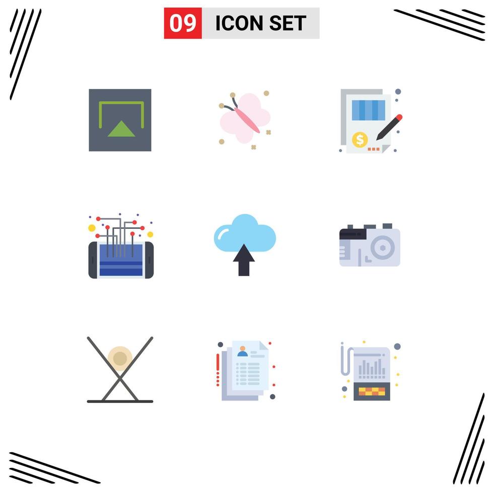 Pack of 9 creative Flat Colors of cloud processor balance phone circuit Editable Vector Design Elements