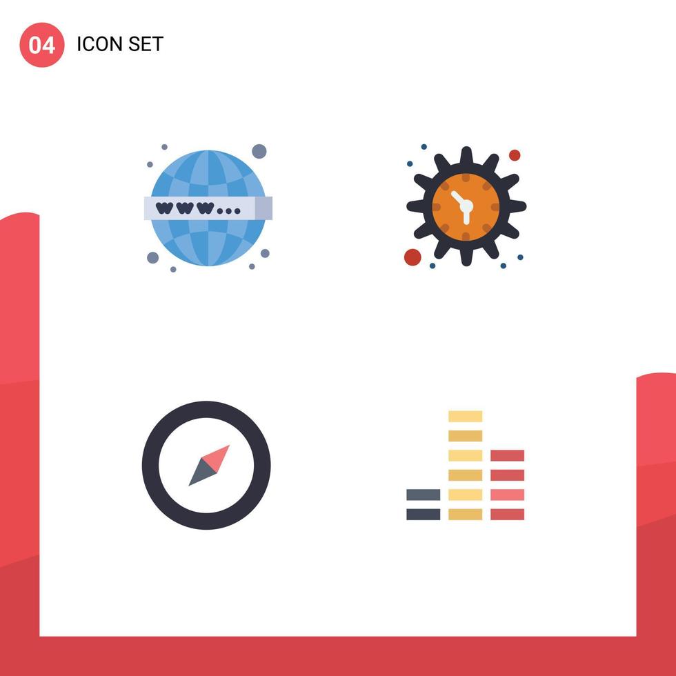 Set of 4 Vector Flat Icons on Grid for seo map www time music Editable Vector Design Elements