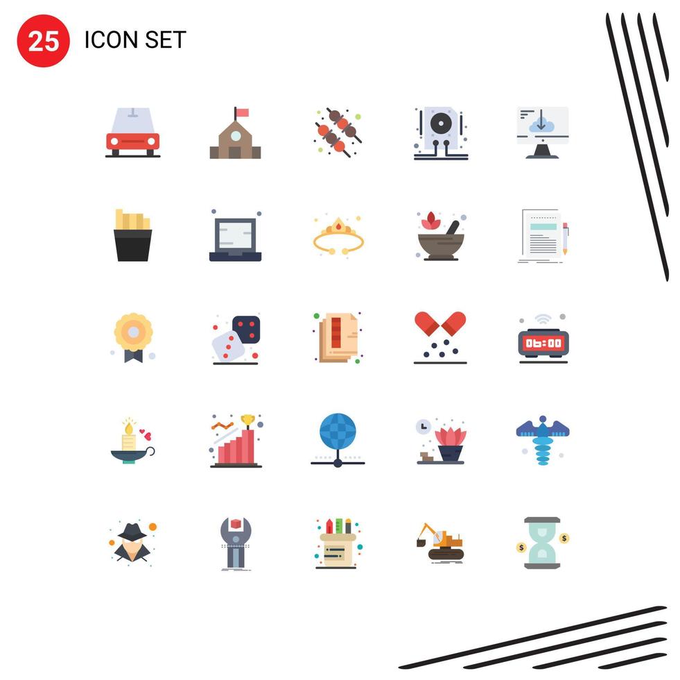 Pictogram Set of 25 Simple Flat Colors of install download bbq cloud hdd Editable Vector Design Elements