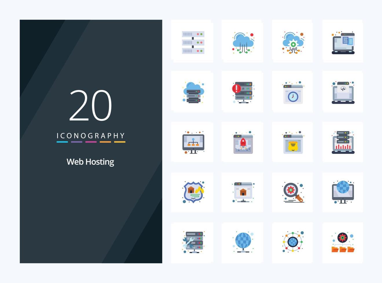 20 Web Hosting Flat Color icon for presentation vector