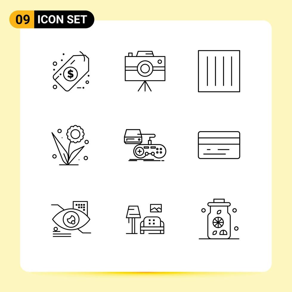 Outline Pack of 9 Universal Symbols of console nature clothing flower flora Editable Vector Design Elements