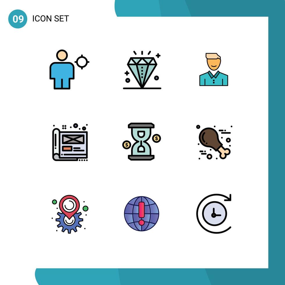 9 User Interface Filledline Flat Color Pack of modern Signs and Symbols of creative user holiday person happy Editable Vector Design Elements