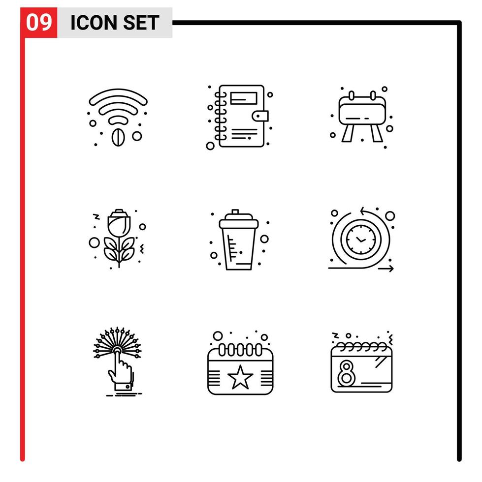9 Thematic Vector Outlines and Editable Symbols of cycle time juice note drink basketball Editable Vector Design Elements