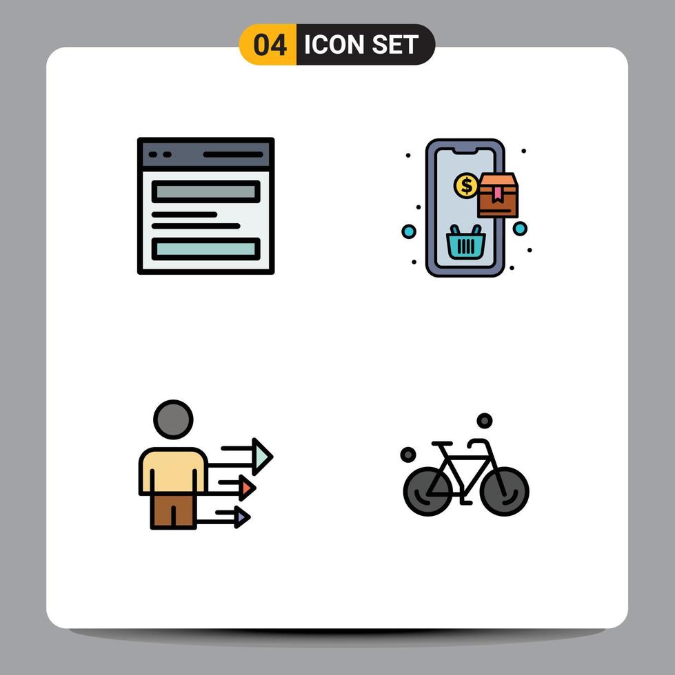 Group of 4 Modern Filledline Flat Colors Set for communication approach interface order leadership Editable Vector Design Elements