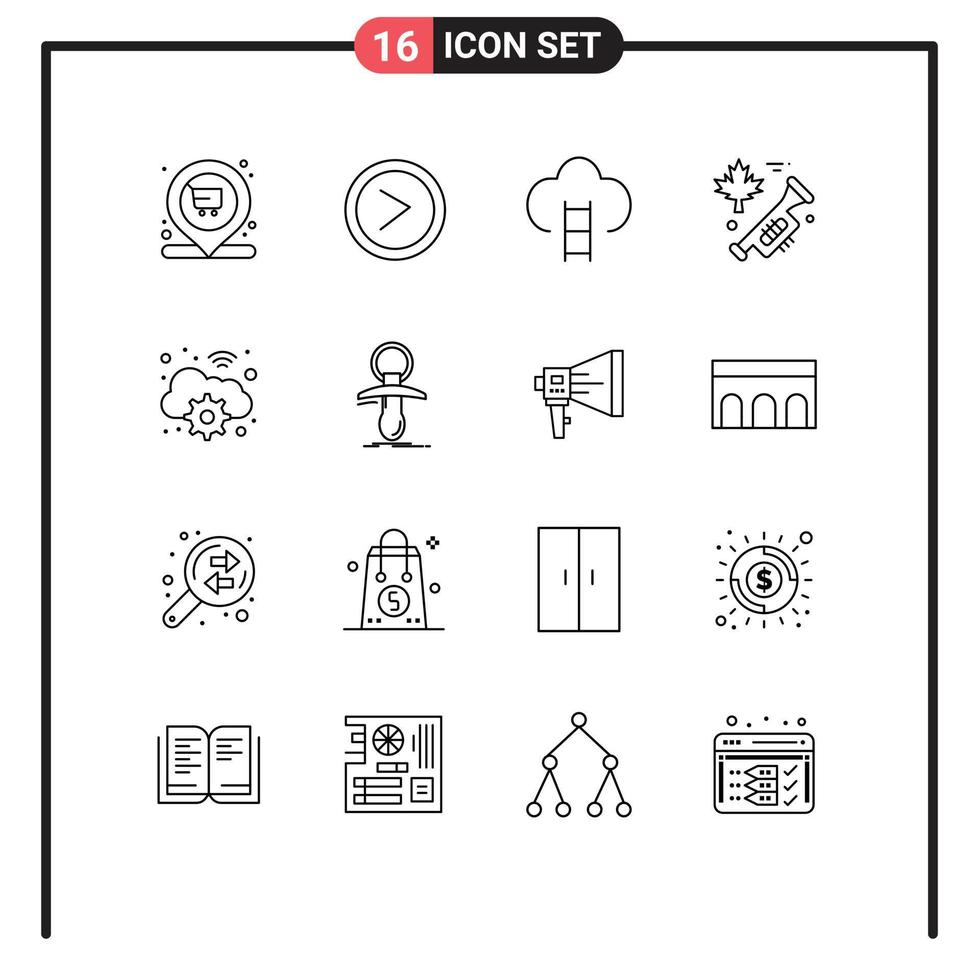 16 iconos creativos signos y símbolos modernos de elementos de diseño de vectores editables del premio del orador de la carrera de Gear Laud