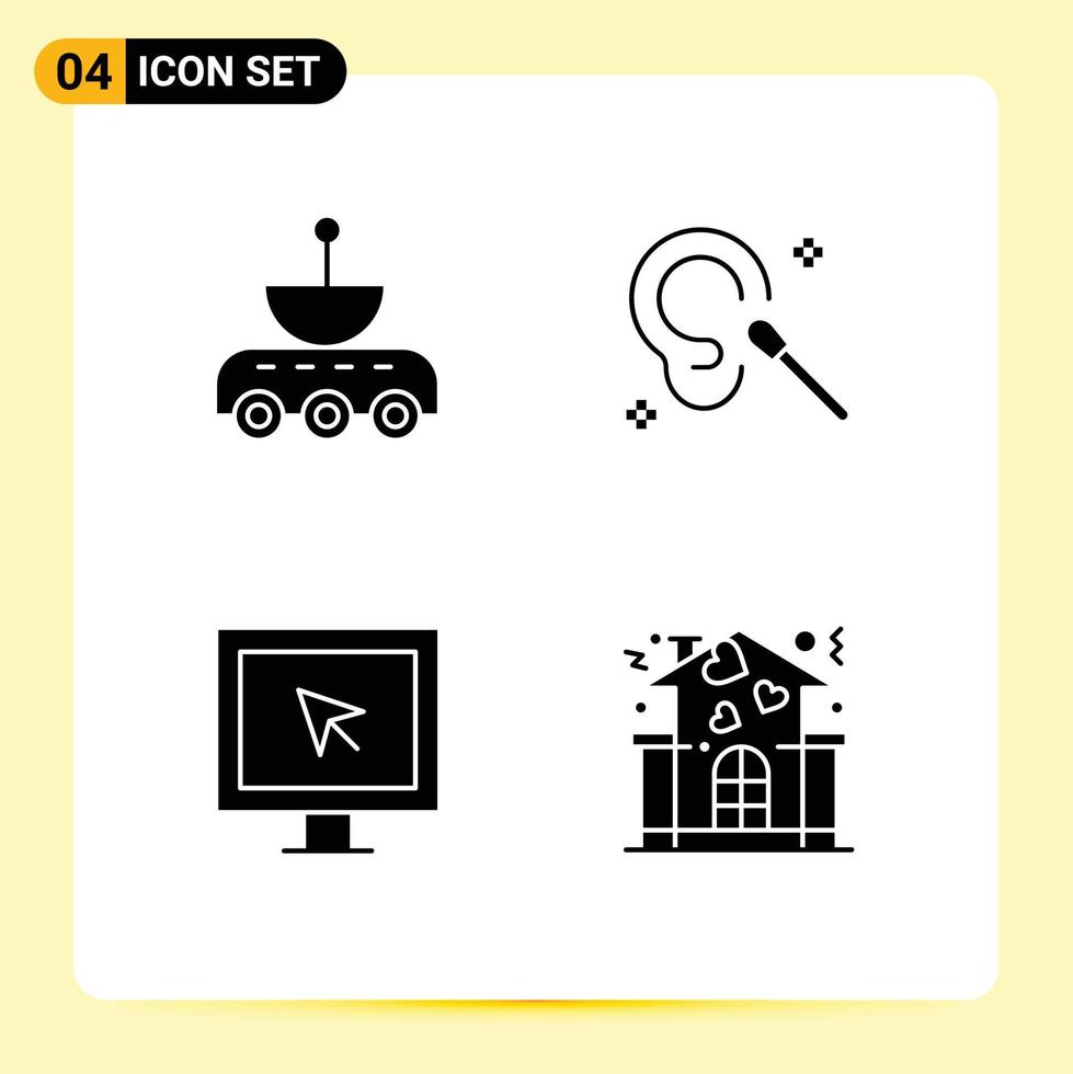 Group of 4 Solid Glyphs Signs and Symbols for car entertainment signal ear smart Editable Vector Design Elements