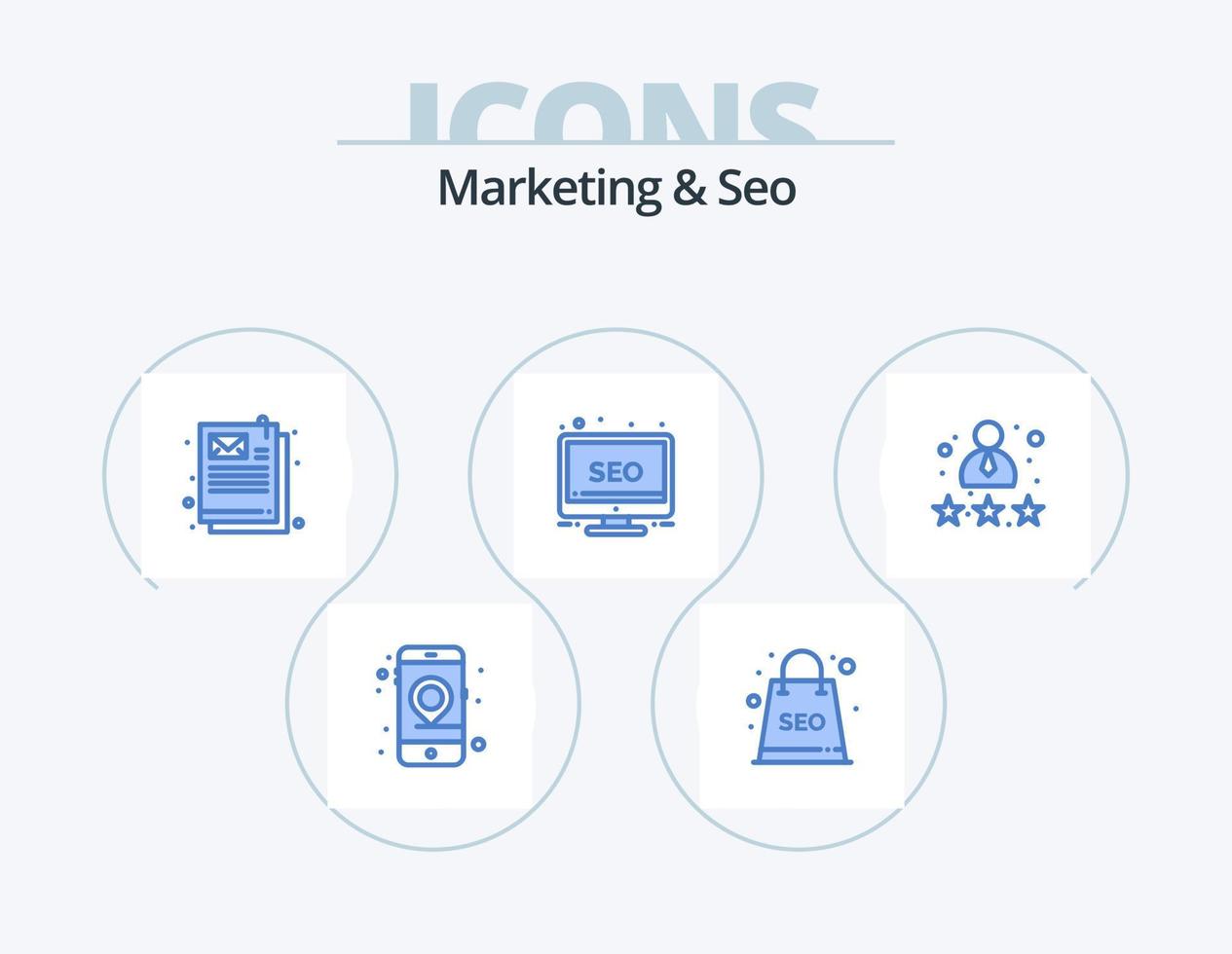 Marketing And Seo Blue Icon Pack 5 Icon Design. rate. employee. document. monitor. seo vector