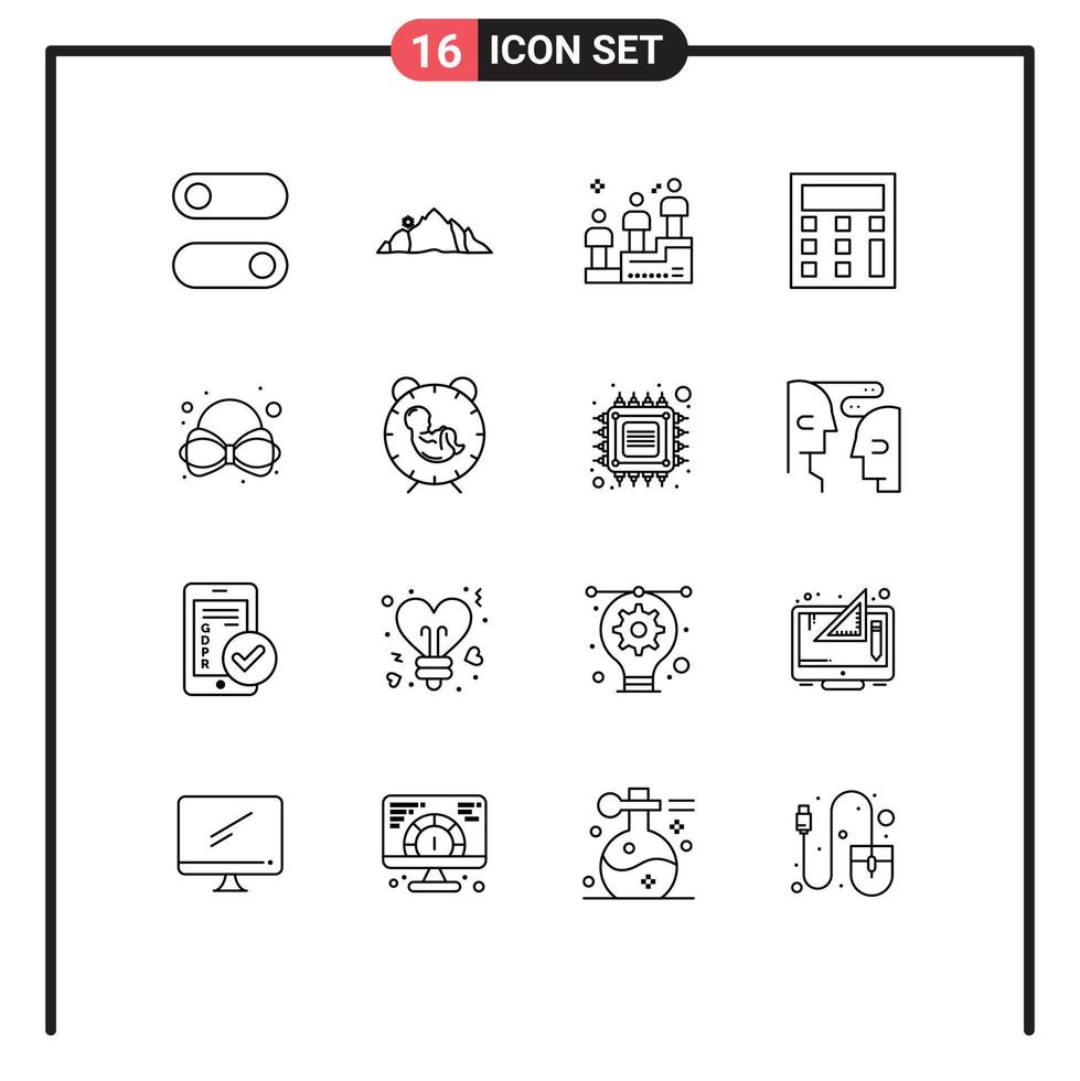 Set of 16 Modern UI Icons Symbols Signs for tie bow leaderboard math calculate Editable Vector Design Elements