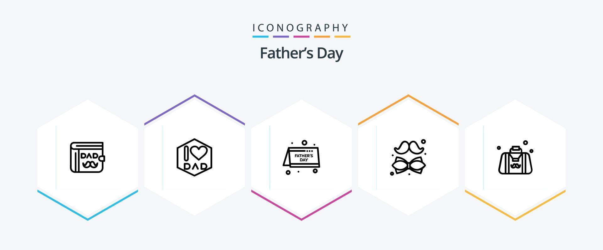Fathers Day 25 Line icon pack including bag. father. calendar. tie. bow vector