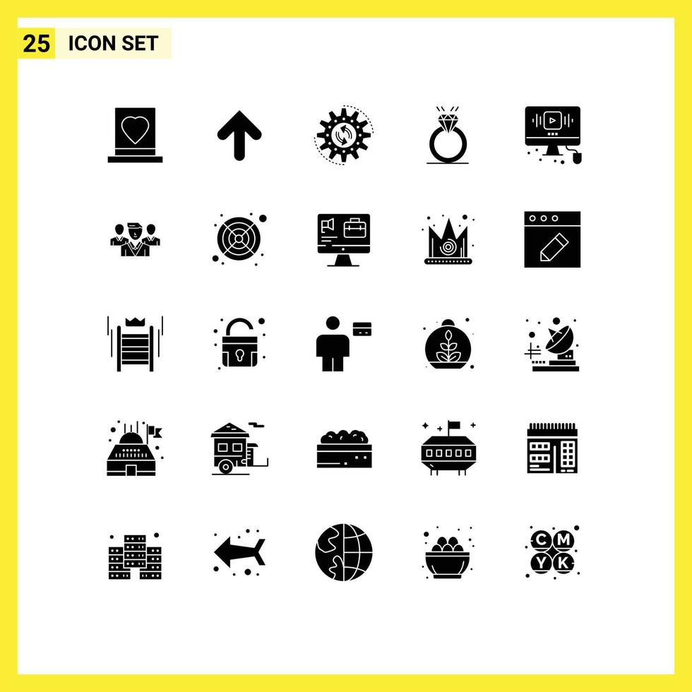 paquete de iconos de vector de stock de 25 signos y símbolos de línea para elementos de diseño de vector editables de tarea de anillo de carga de diamante de matrimonio