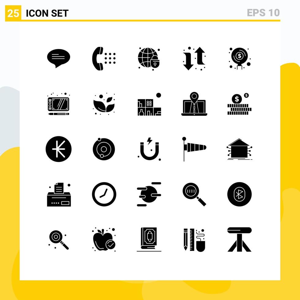 Set of 25 Modern UI Icons Symbols Signs for investment find globe finance left Editable Vector Design Elements