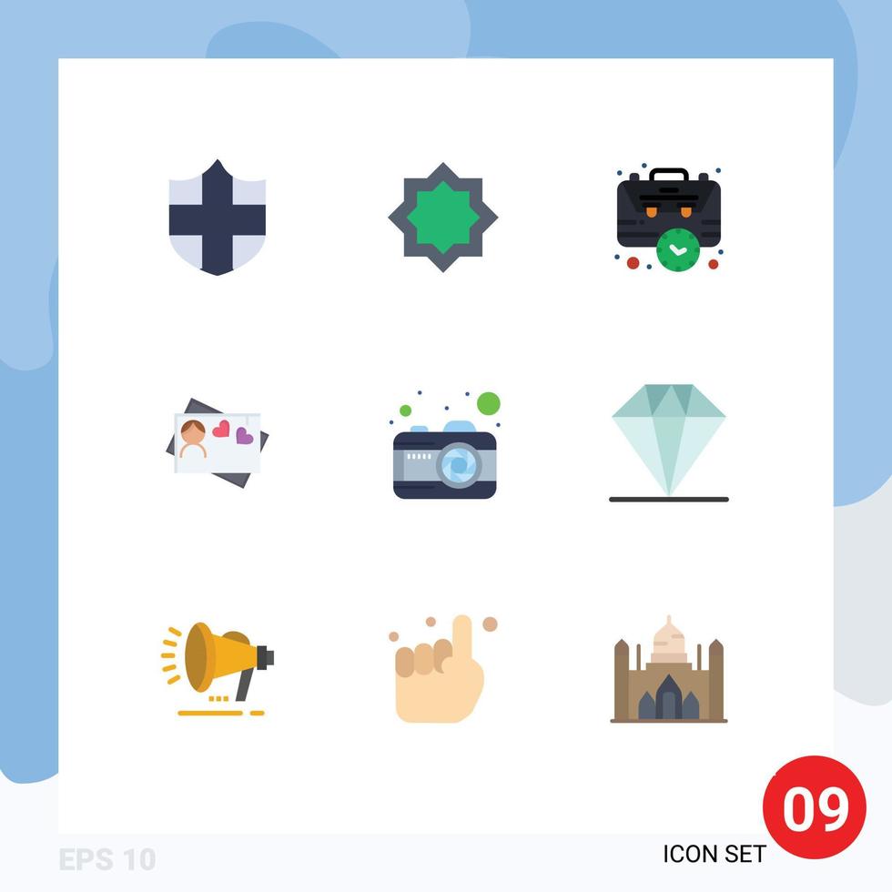 Modern Set of 9 Flat Colors Pictograph of photo heart bag love time Editable Vector Design Elements