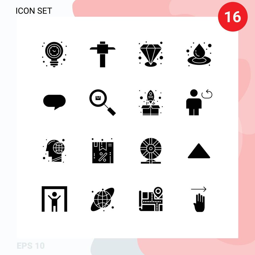 User Interface Pack of 16 Basic Solid Glyphs of delivery chatting quality chat water Editable Vector Design Elements