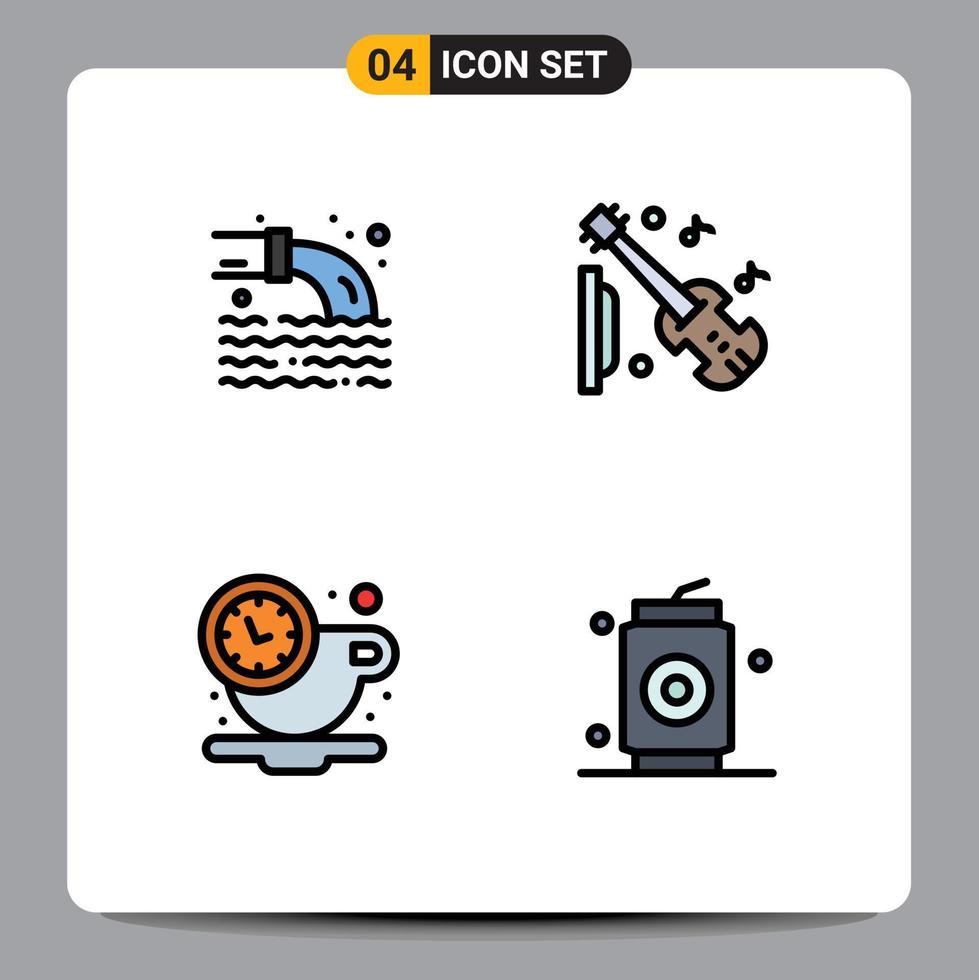 4 Creative Icons Modern Signs and Symbols of pipe coffee sewage music time Editable Vector Design Elements