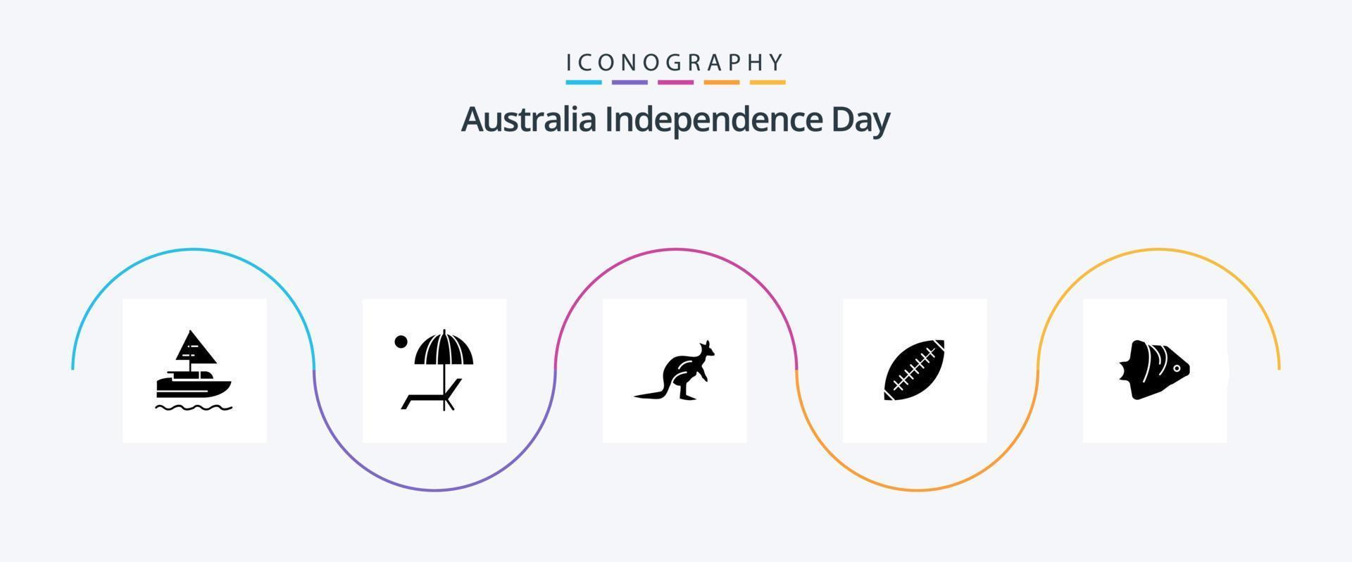 Australia Independence Day Glyph 5 Icon Pack Including football. afl. summer. trave. indigenous vector