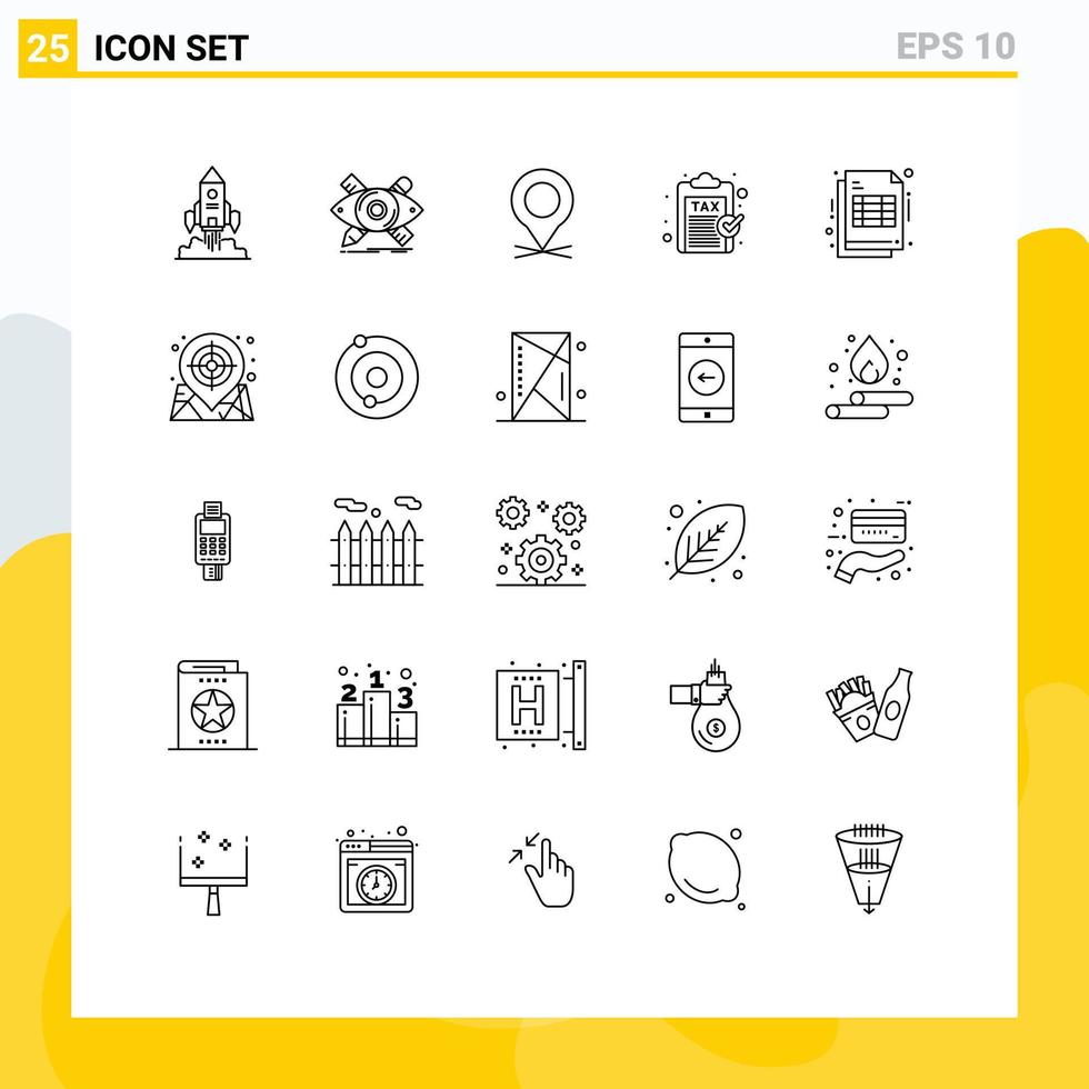 25 Universal Lines Set for Web and Mobile Applications payment finance sketch excise pointer Editable Vector Design Elements