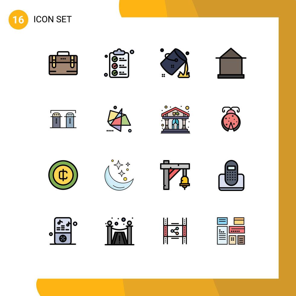 Flat Color Filled Line Pack of 16 Universal Symbols of shack house bucket home paint Editable Creative Vector Design Elements