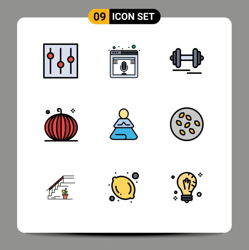 User Interface Pack of 9 Basic Filledline Flat Colors of harvest crop podcast cornucopia sport Editable Vector Design Elements