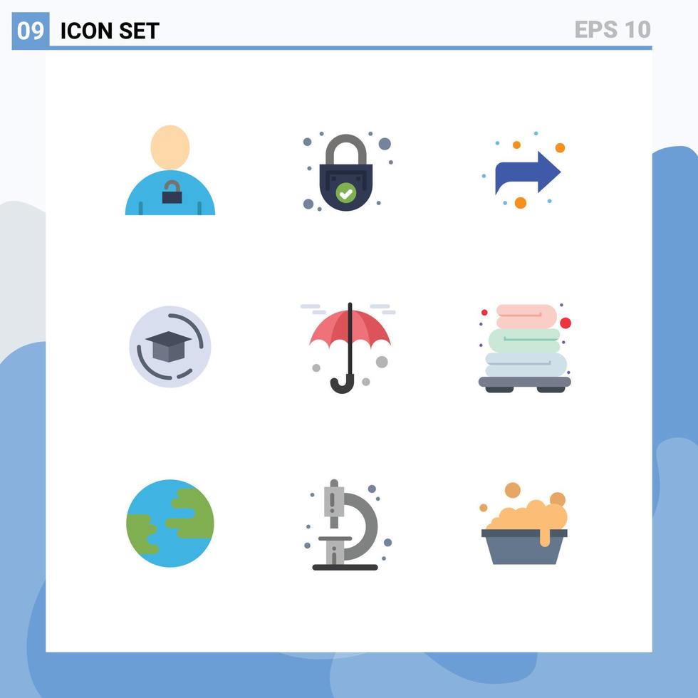 User Interface Pack of 9 Basic Flat Colors of protection graduation secure education right Editable Vector Design Elements