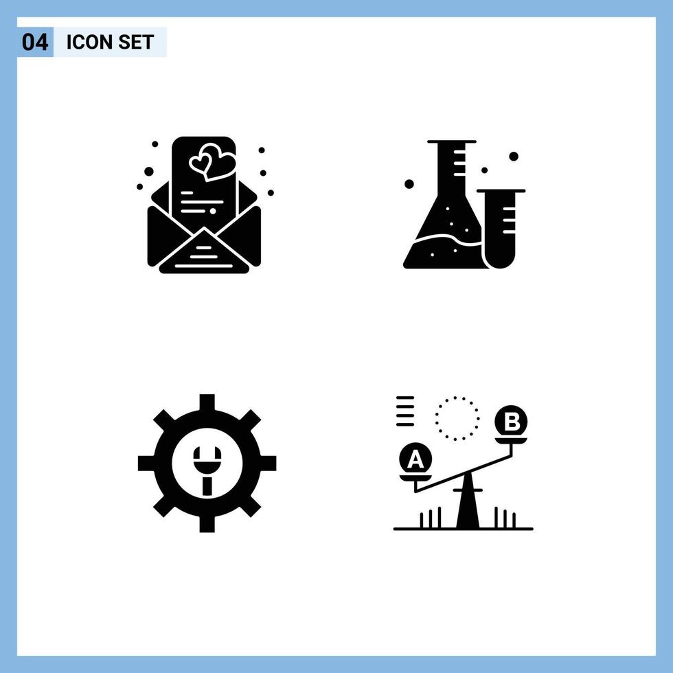 Modern Set of Solid Glyphs Pictograph of love wrench flask science decision Editable Vector Design Elements