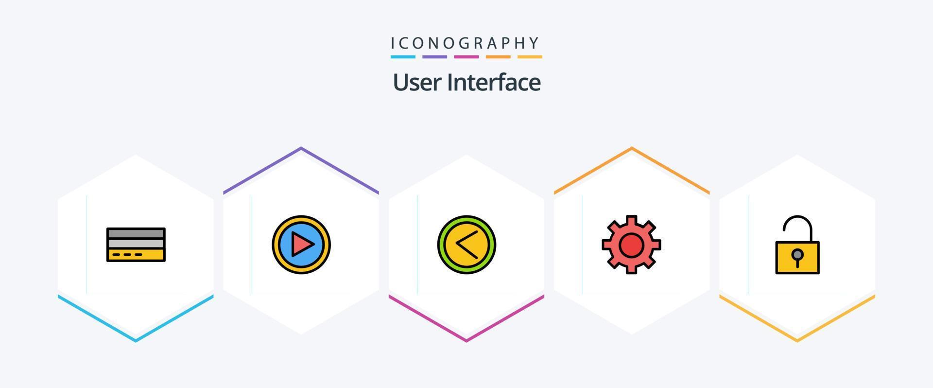 User Interface 25 FilledLine icon pack including user. gear. play. setting. left vector