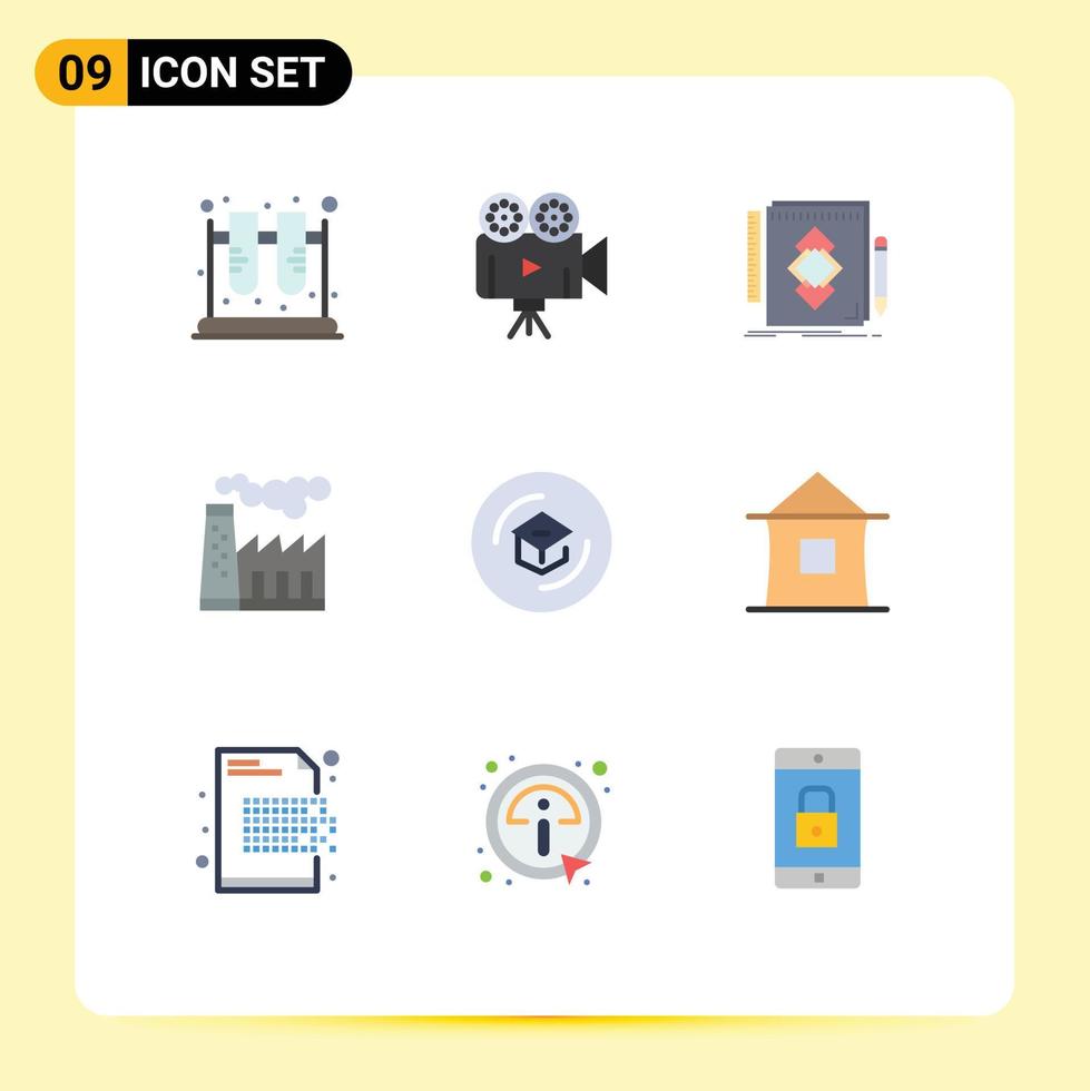 grupo de 9 colores planos modernos establecidos para fábrica de video de contaminación por humo dibujar elementos de diseño vectorial editables vector