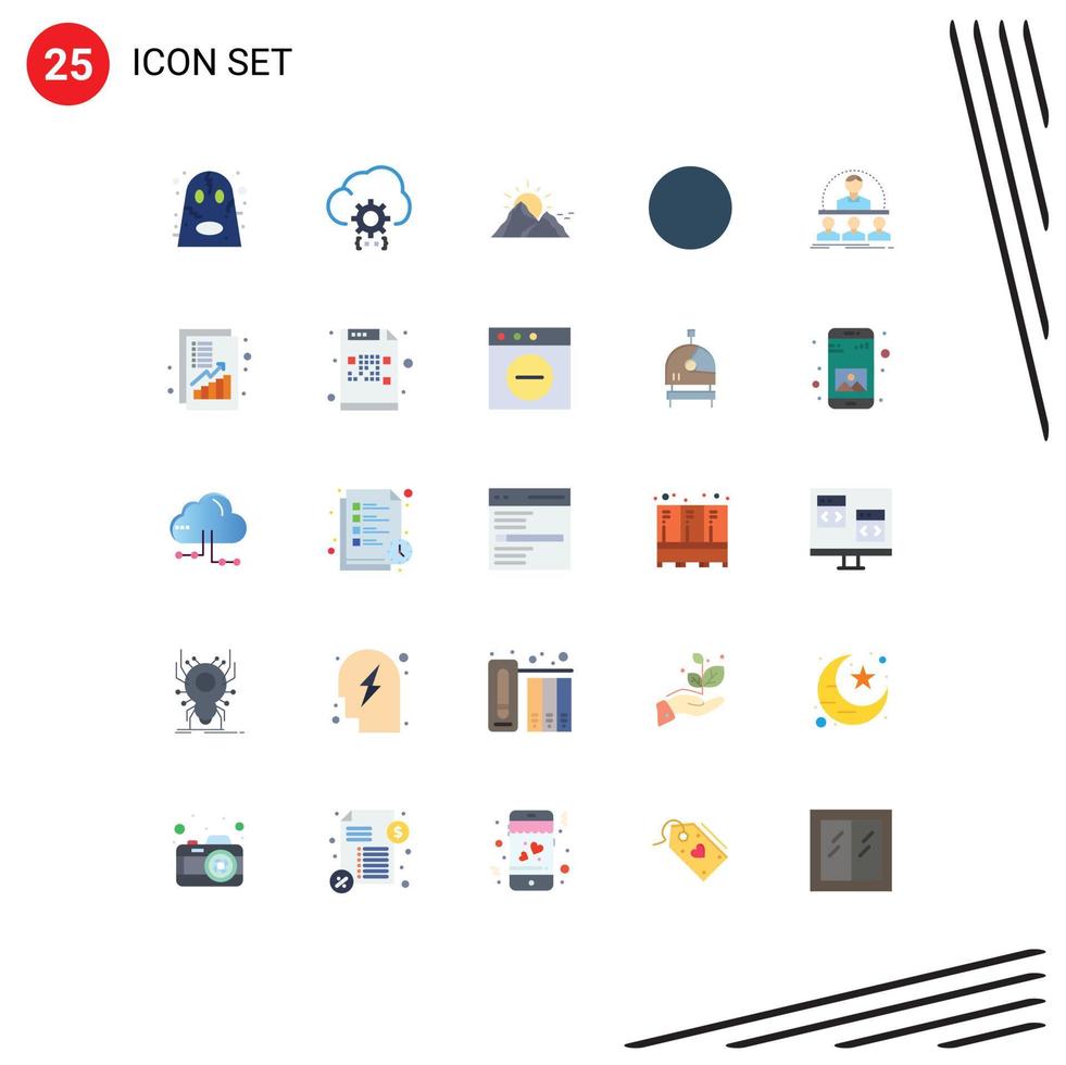 Mobile Interface Flat Color Set of 25 Pictograms of coach round process circle mountain Editable Vector Design Elements