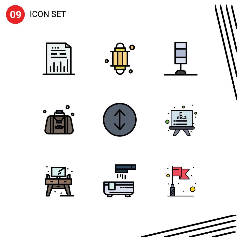 User Interface Pack of 9 Basic Filledline Flat Colors of arrows fathers day ramadan father bag Editable Vector Design Elements