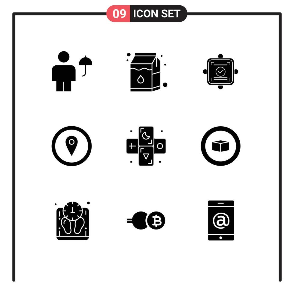 Set of 9 Modern UI Icons Symbols Signs for horoscope map marker ok map gps Editable Vector Design Elements