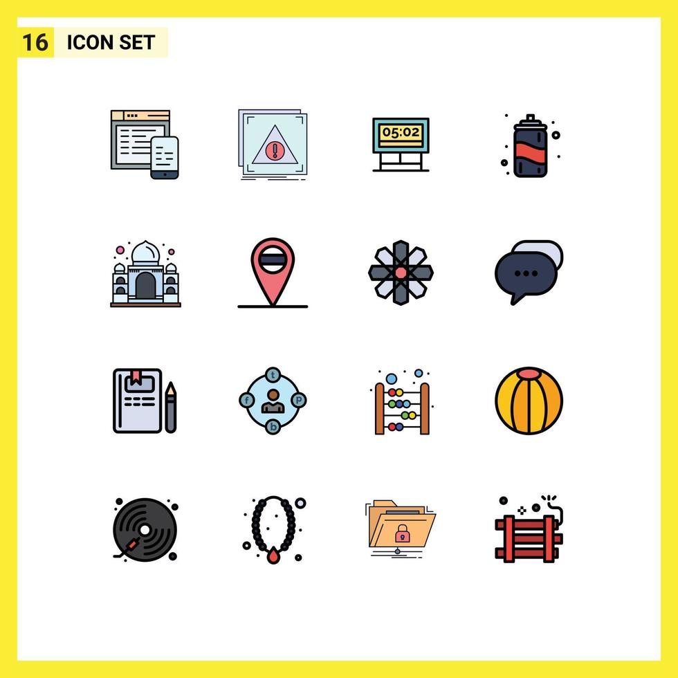 Flat Color Filled Line Pack of 16 Universal Symbols of mahal summer alert water scoreboard Editable Creative Vector Design Elements