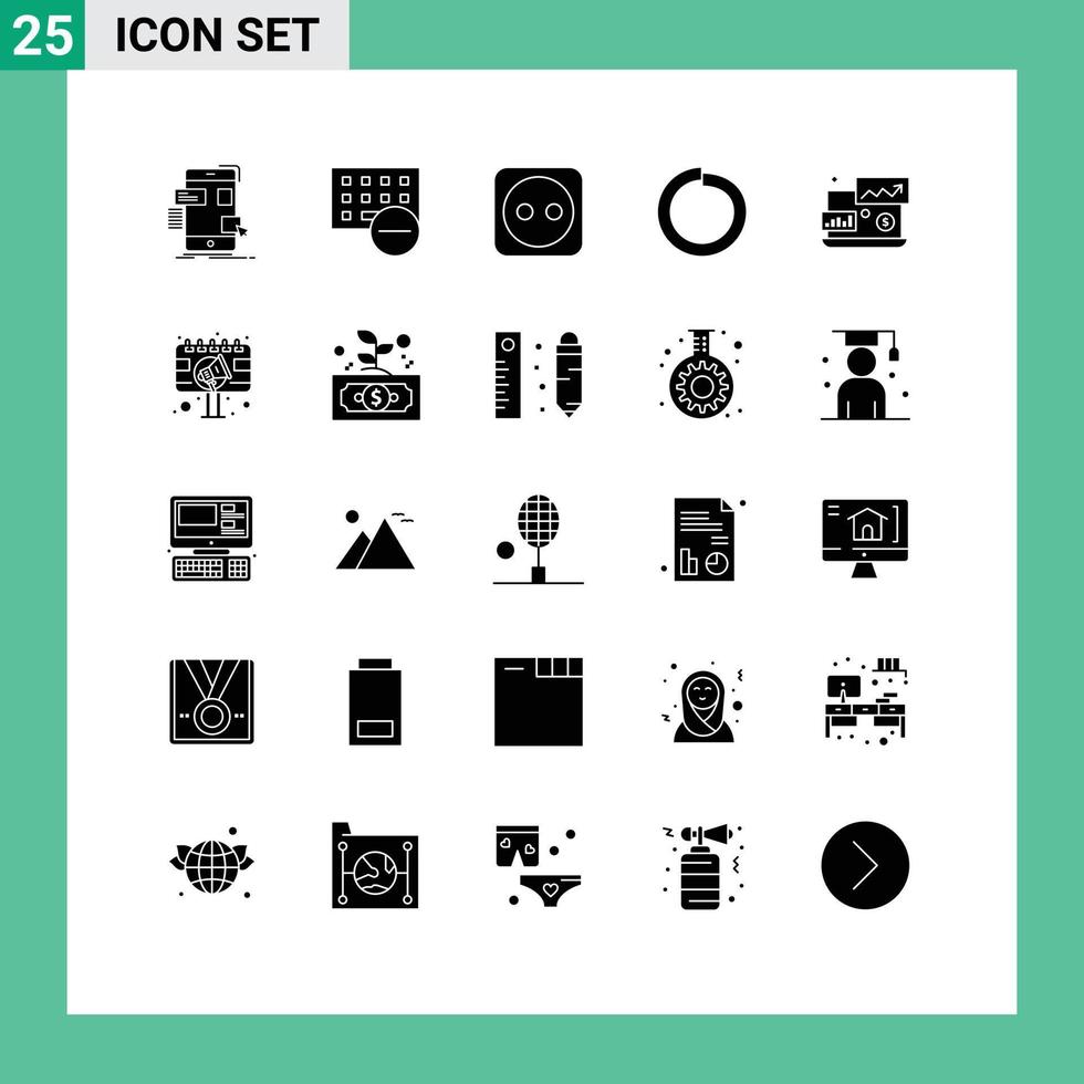 Solid Glyph Pack of 25 Universal Symbols of financial washer hardware spring tools Editable Vector Design Elements