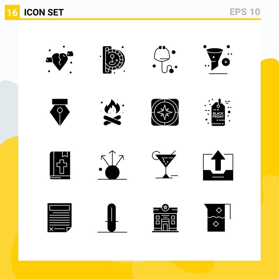 16 Universal Solid Glyph Signs Symbols of pen trash check remove development Editable Vector Design Elements