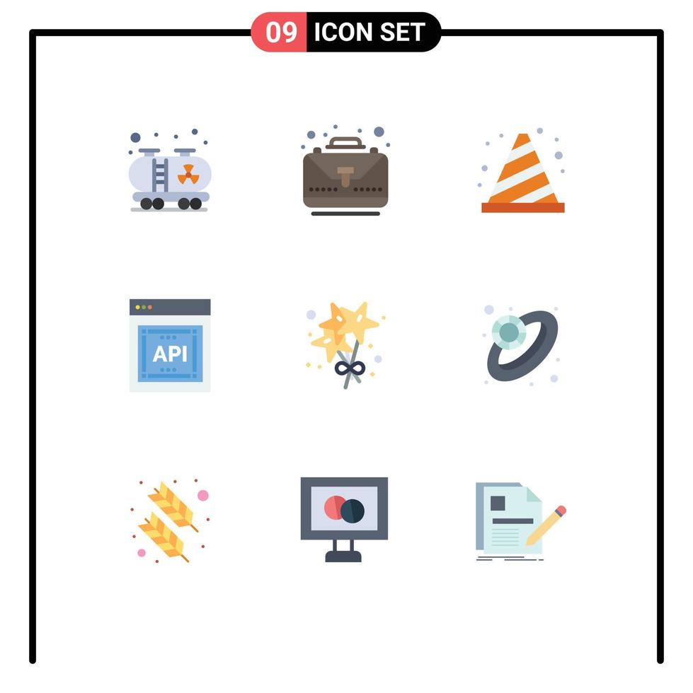 conjunto moderno de 9 colores planos y símbolos, como la interfaz del programador de aplicaciones de bloque de software stare, elementos de diseño de vectores editables api