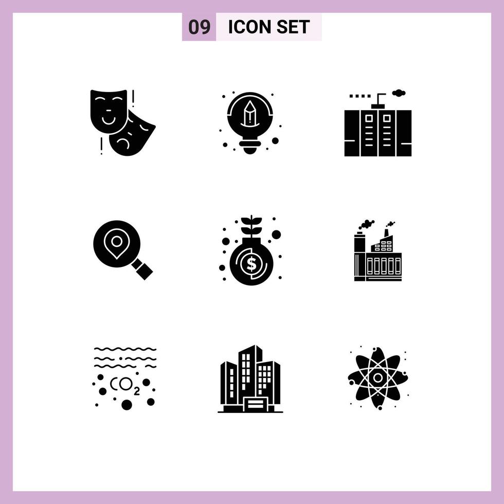 9 Universal Solid Glyphs Set for Web and Mobile Applications investment location emergency map research Editable Vector Design Elements