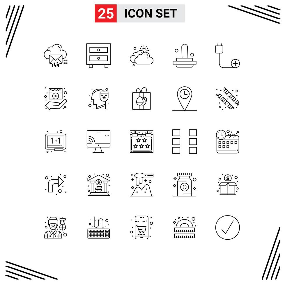 25 Thematic Vector Lines and Editable Symbols of add marketing school finance sun Editable Vector Design Elements