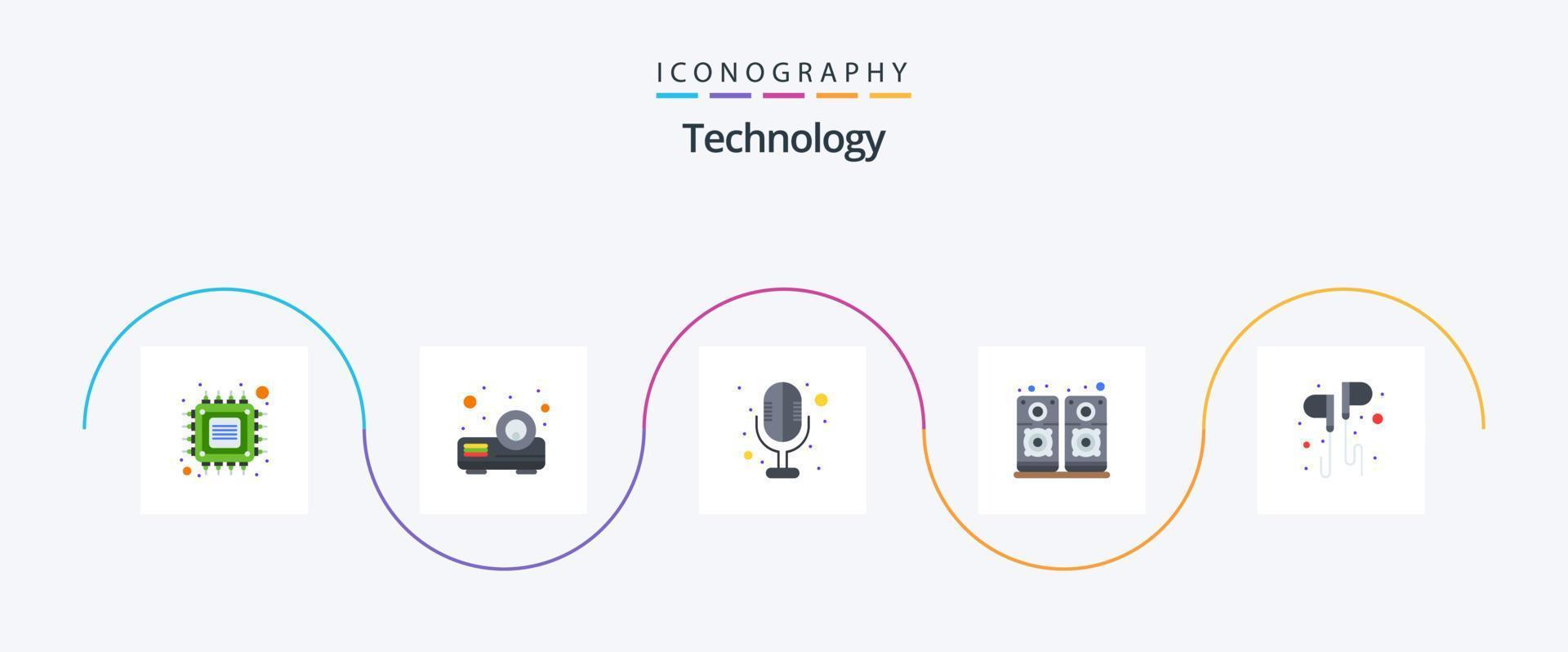 paquete de iconos de 5 planos de tecnología que incluye música. mano. electrónica. gratis. sonido vector