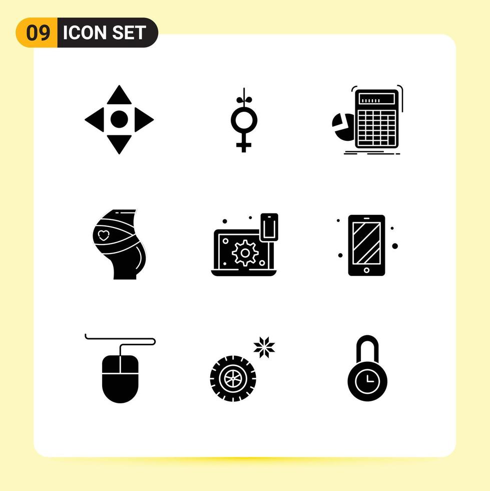 Modern Set of 9 Solid Glyphs and symbols such as laptop women math pregnant safety Editable Vector Design Elements
