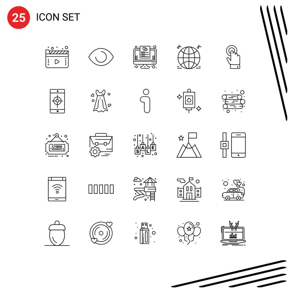 Universal Icon Symbols Group of 25 Modern Lines of interface toch wish list multimedia world Editable Vector Design Elements