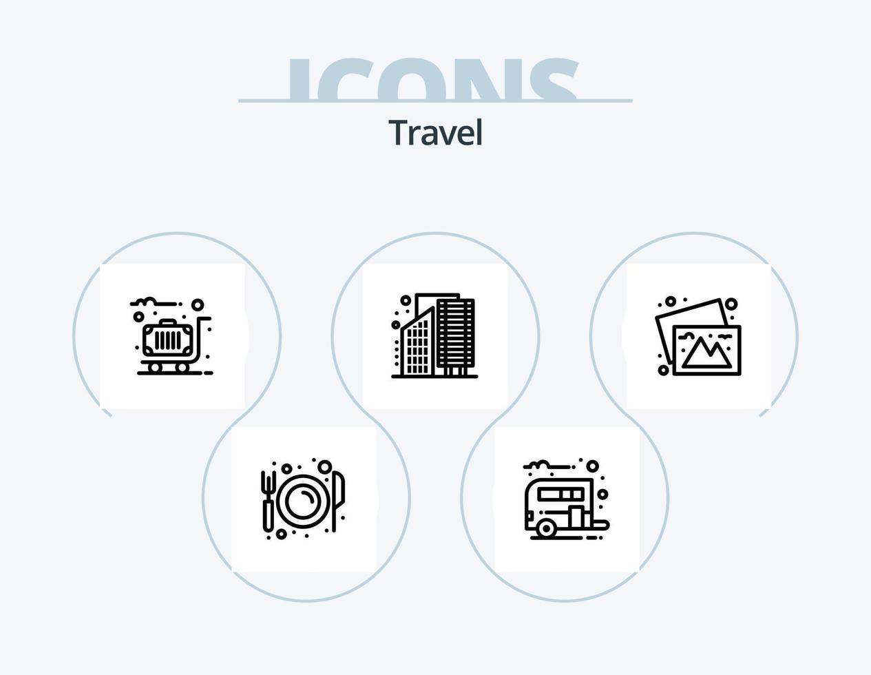 paquete de iconos de línea de viaje 5 diseño de iconos. acerca de. información Gaviota. detalles. cabaña vector