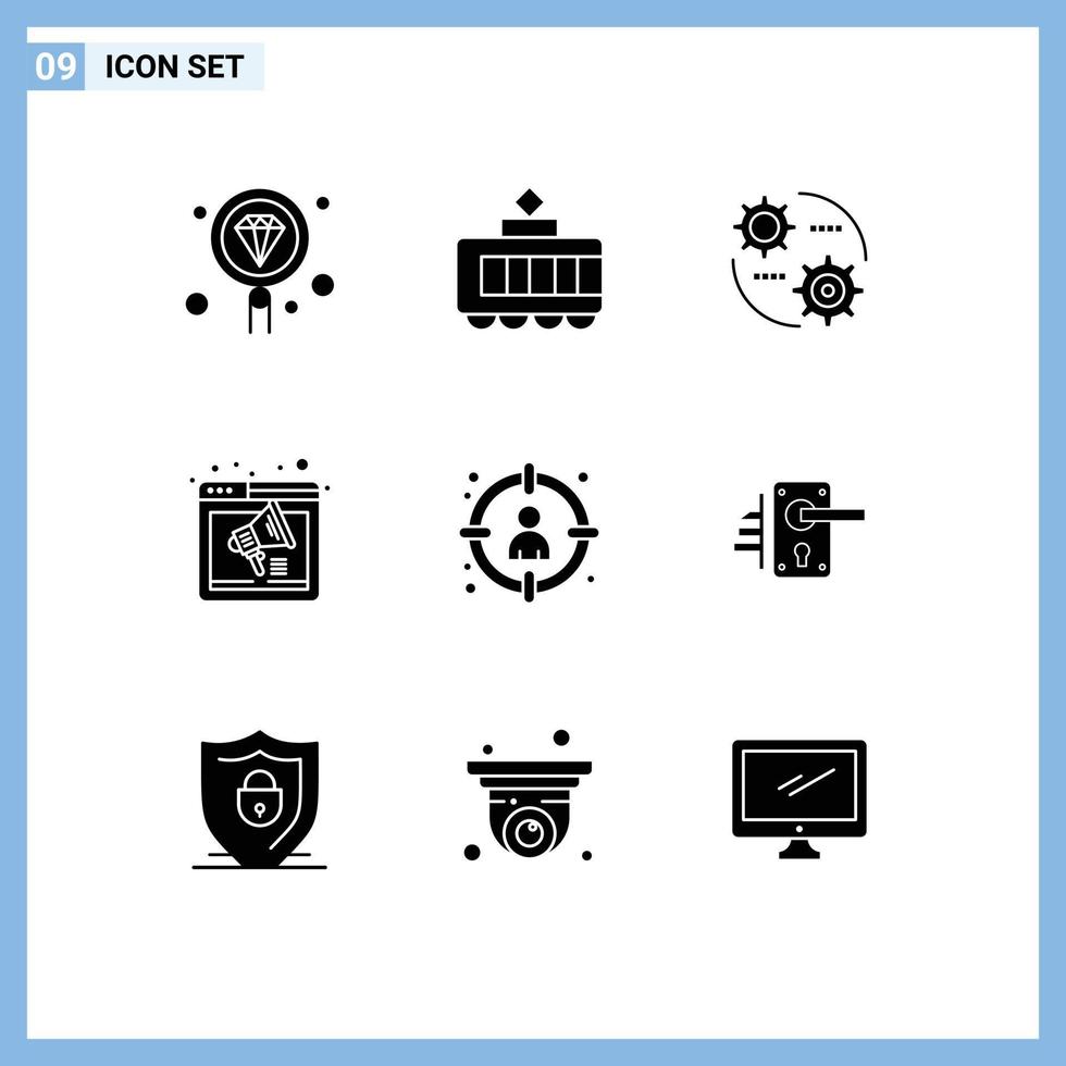 Set of 9 Vector Solid Glyphs on Grid for choose speaker control sound browser Editable Vector Design Elements