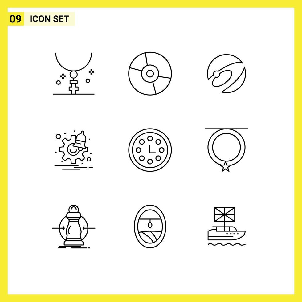 User Interface Pack of 9 Basic Outlines of time options products notification crypto Editable Vector Design Elements